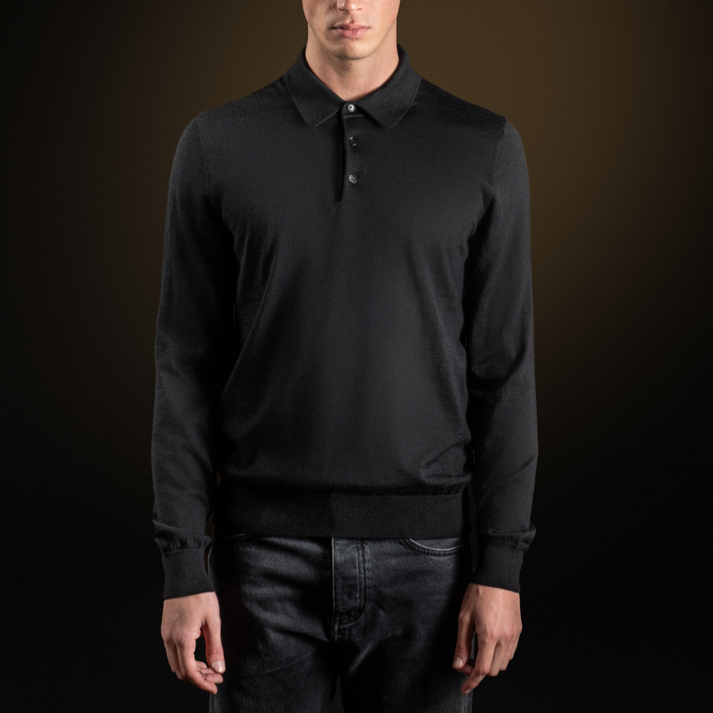 Black Cashmere Polo Long Sleeves